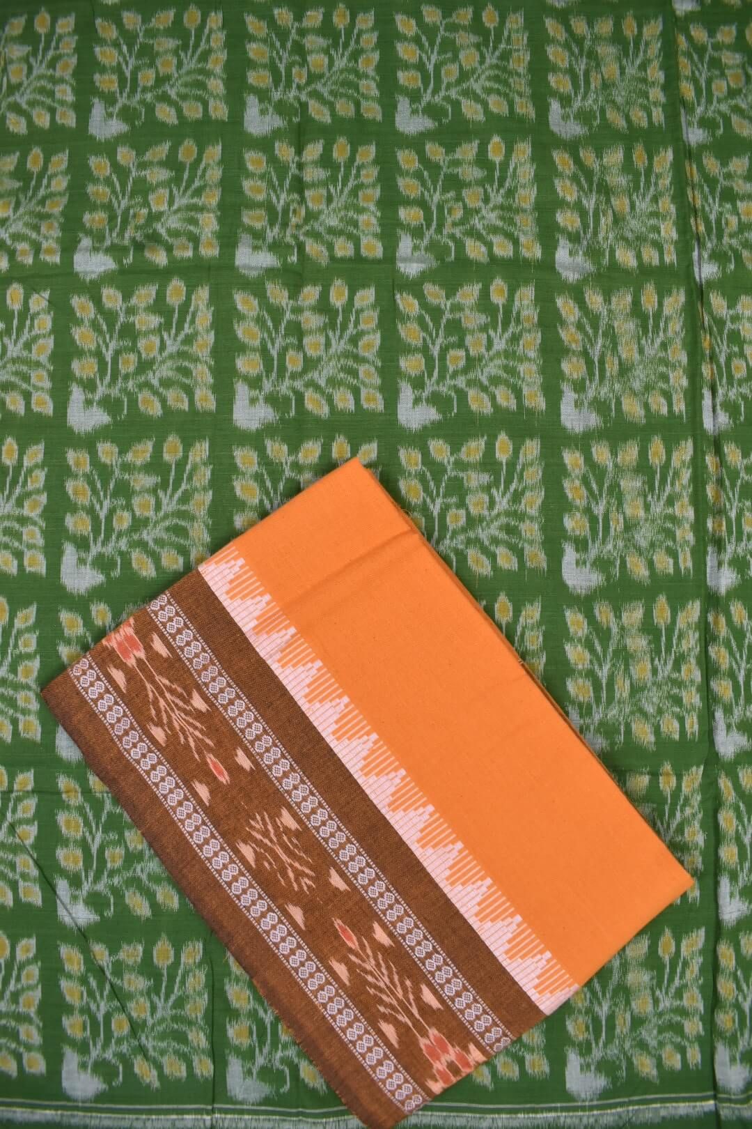 Green Colour Sambalpuri Handloom Cotton Dress Material - Image 3