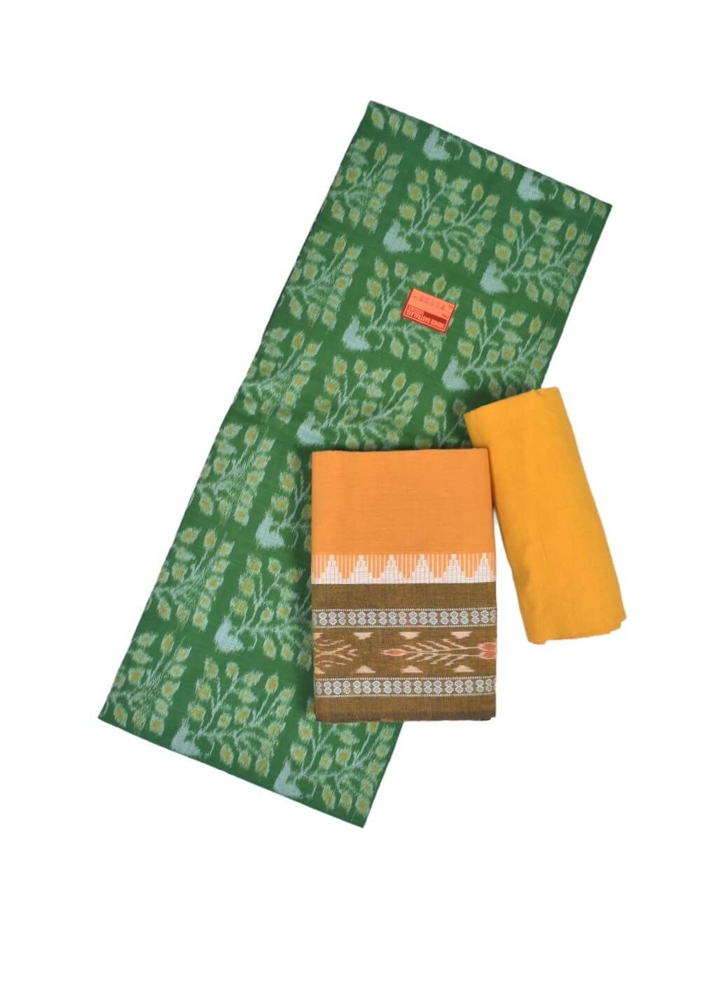 Green Colour Sambalpuri Handloom Cotton Dress Material