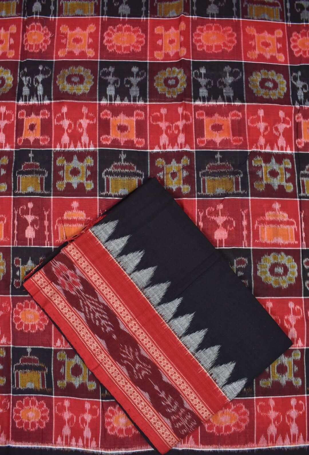 Red-Black Colour Sambalpuri Handloom Cotton Dress Material - Image 3