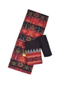 Red-Black Colour Sambalpuri Handloom Cotton Dress Material