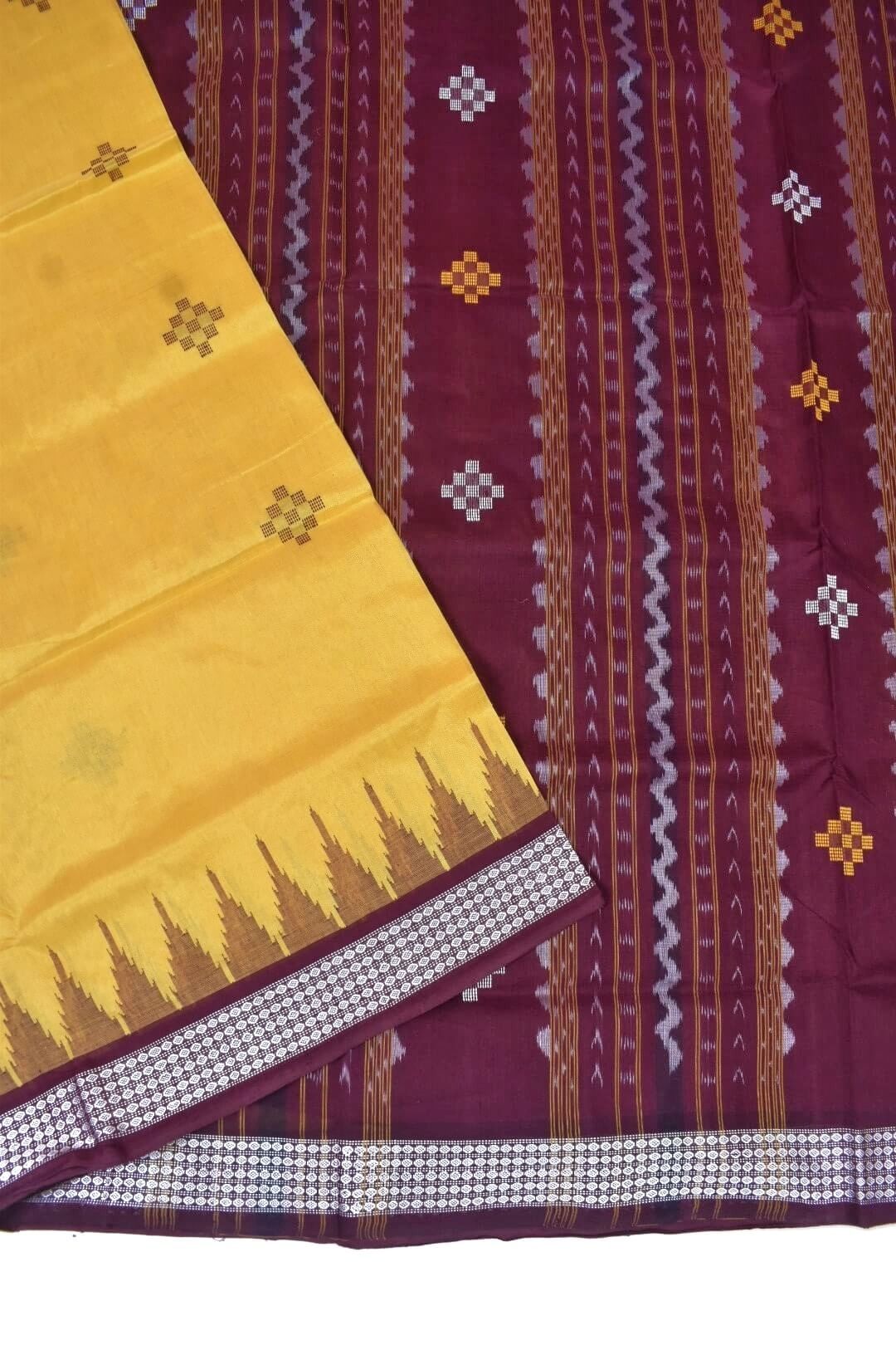 Yellow Colour Sambalpuri Handloom Tissue/Cotton Mix Saree - Image 3