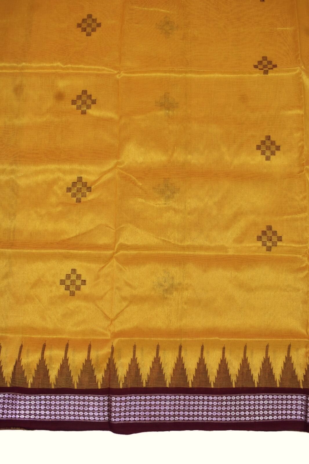 Yellow Colour Sambalpuri Handloom Tissue/Cotton Mix Saree - Image 4