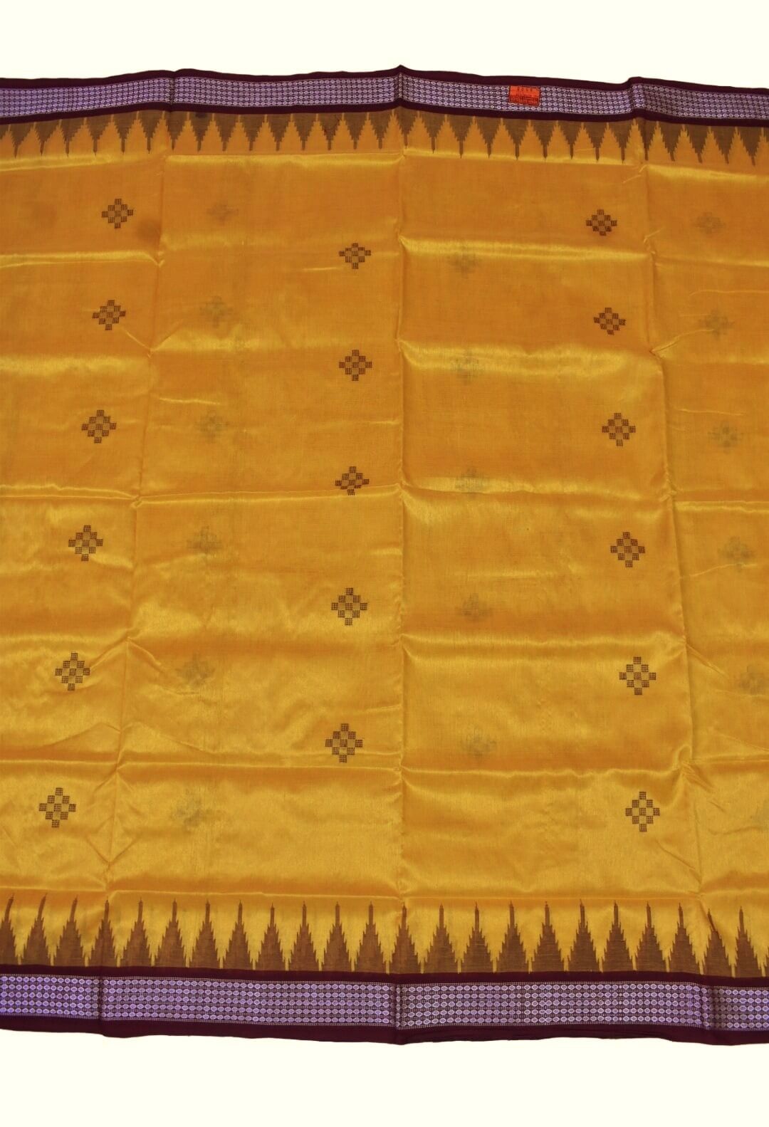Yellow Colour Sambalpuri Handloom Tissue/Cotton Mix Saree