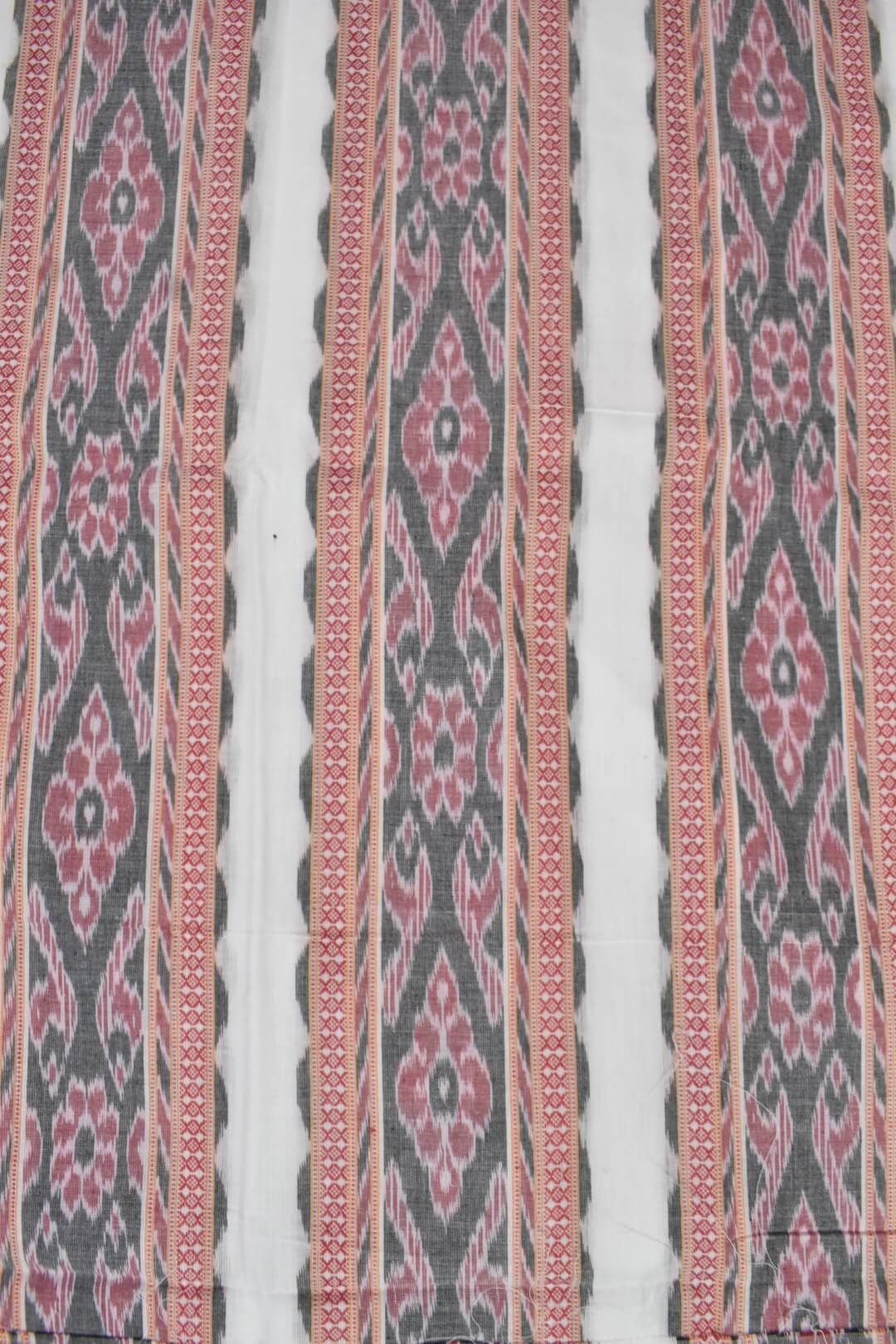 Pitch-White Colour Sambalpuri Handloom Cotton Fabric - Image 2