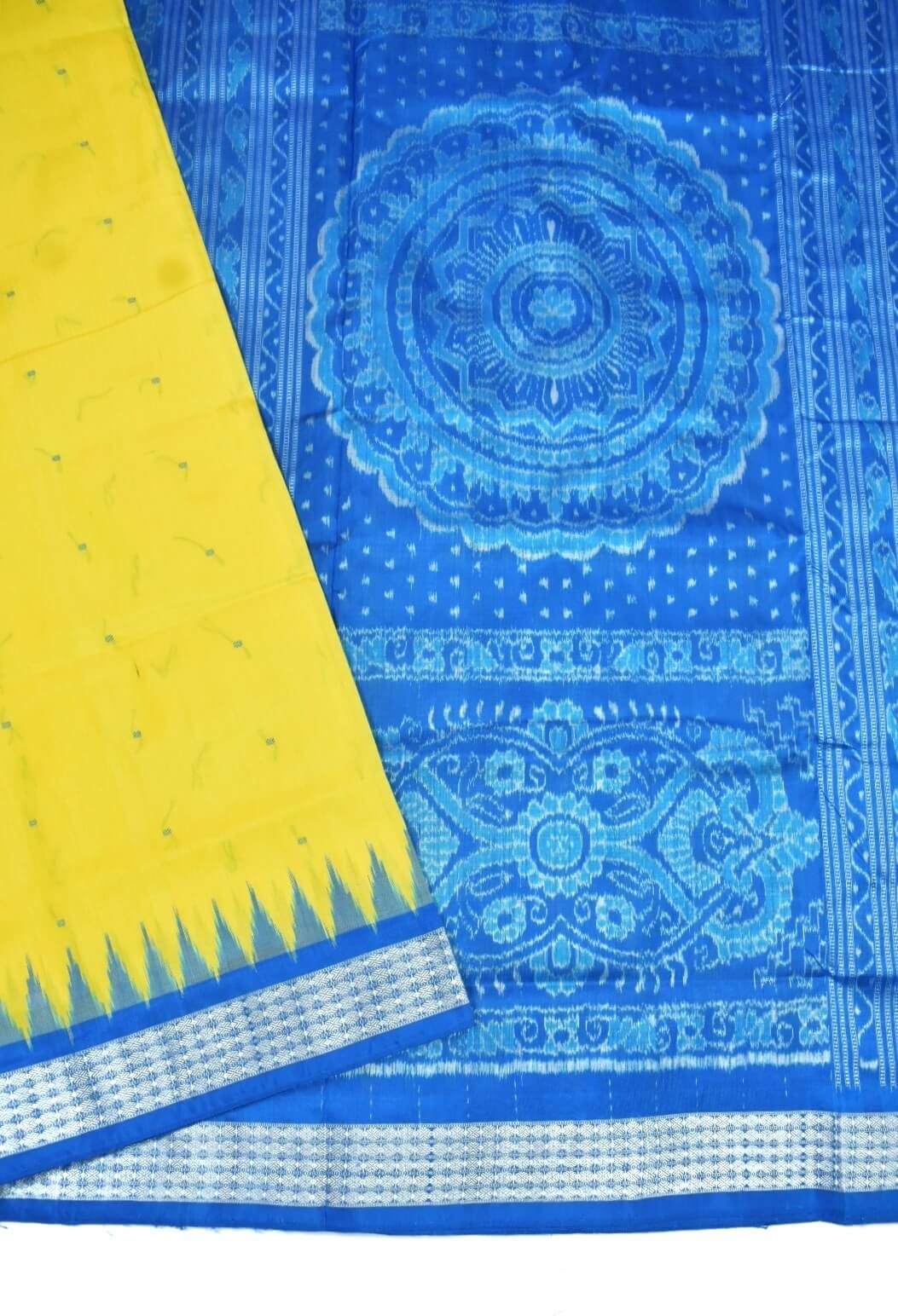 Lite Yellow Colour Sambalpuri Handloom Bandha Silk Saree - Image 3