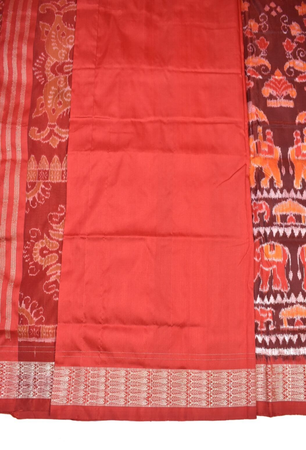 Maroon-Red Colour Sambalpuri Handloom Bandha Silk Saree - Image 5
