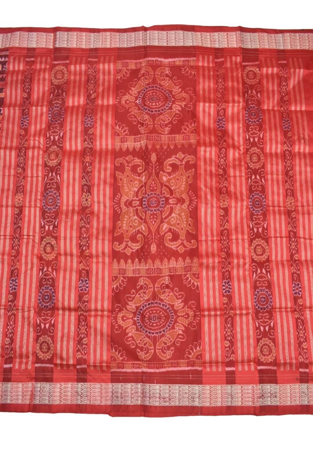 Maroon-Red Colour Sambalpuri Handloom Bandha Silk Saree - Image 2