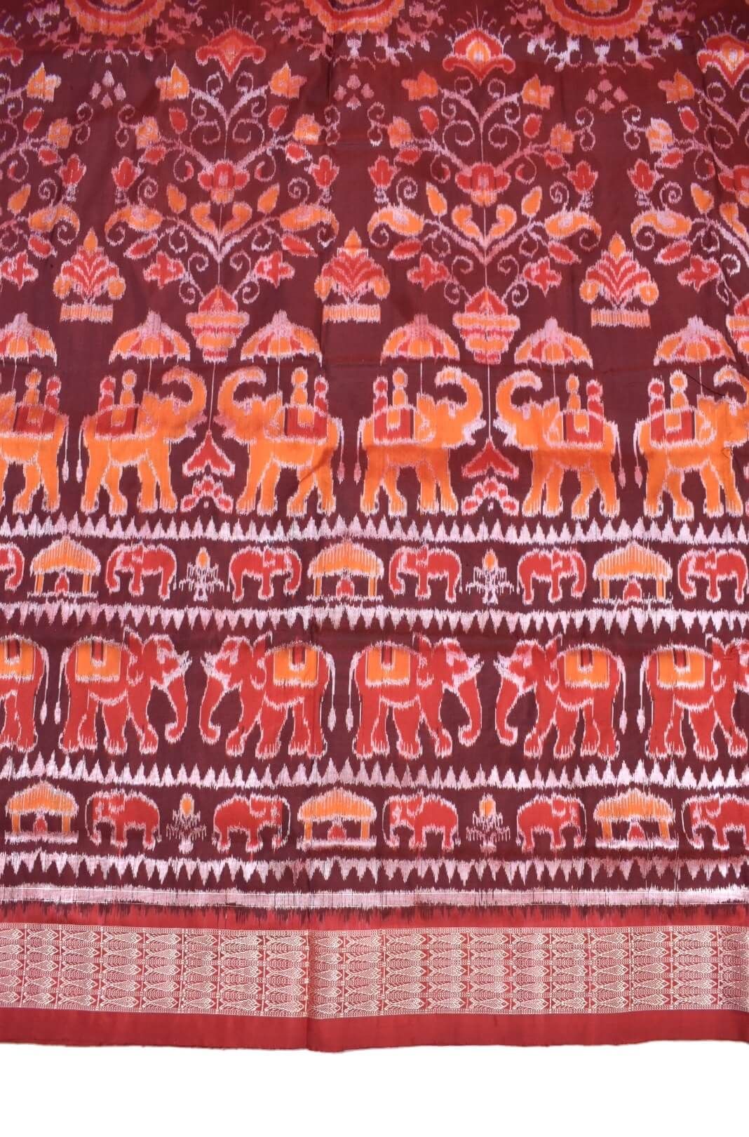 Maroon-Red Colour Sambalpuri Handloom Bandha Silk Saree - Image 4