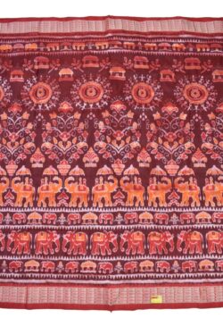 Maroon-Red Colour Sambalpuri Handloom Bandha Silk Saree
