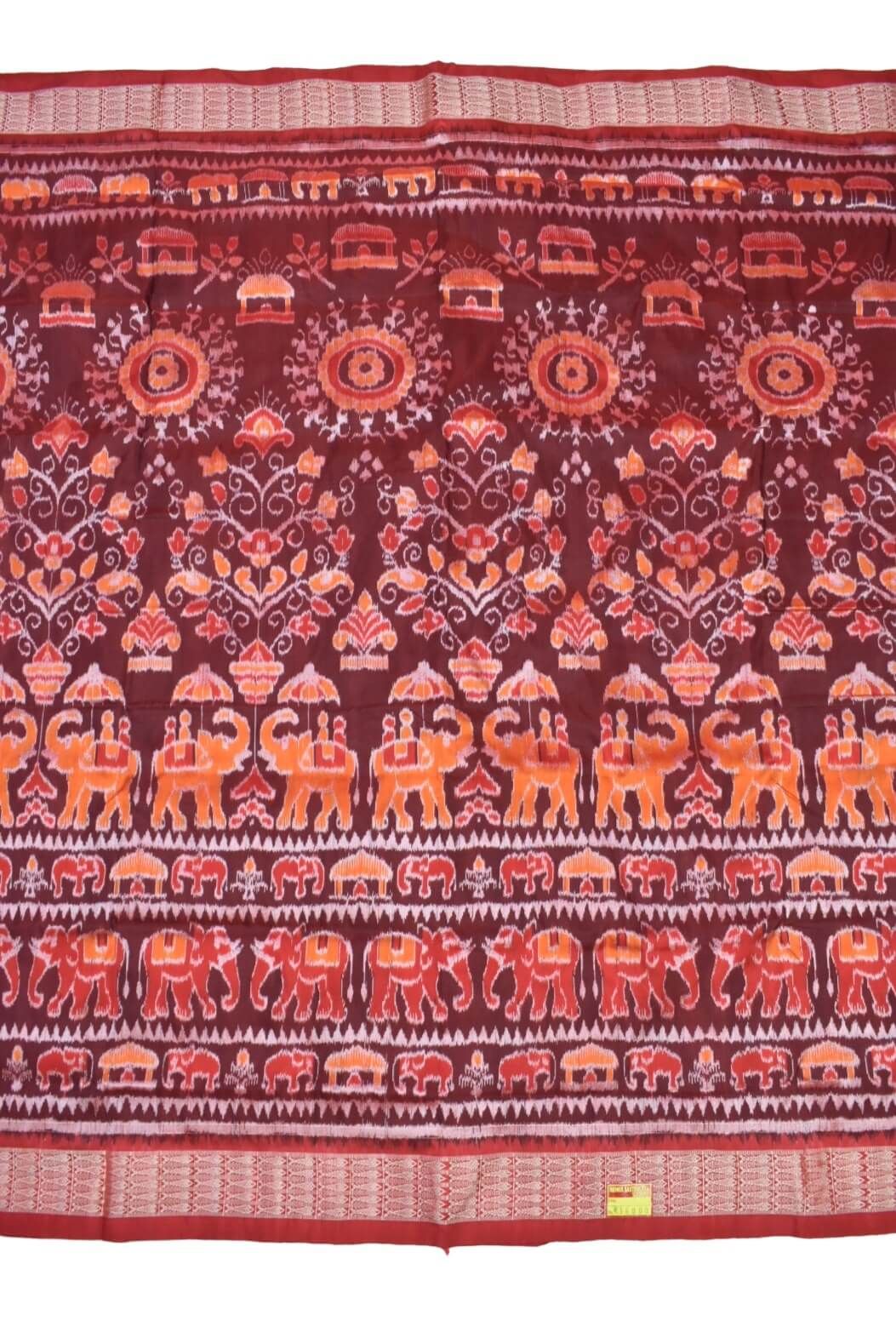 Maroon-Red Colour Sambalpuri Handloom Bandha Silk Saree