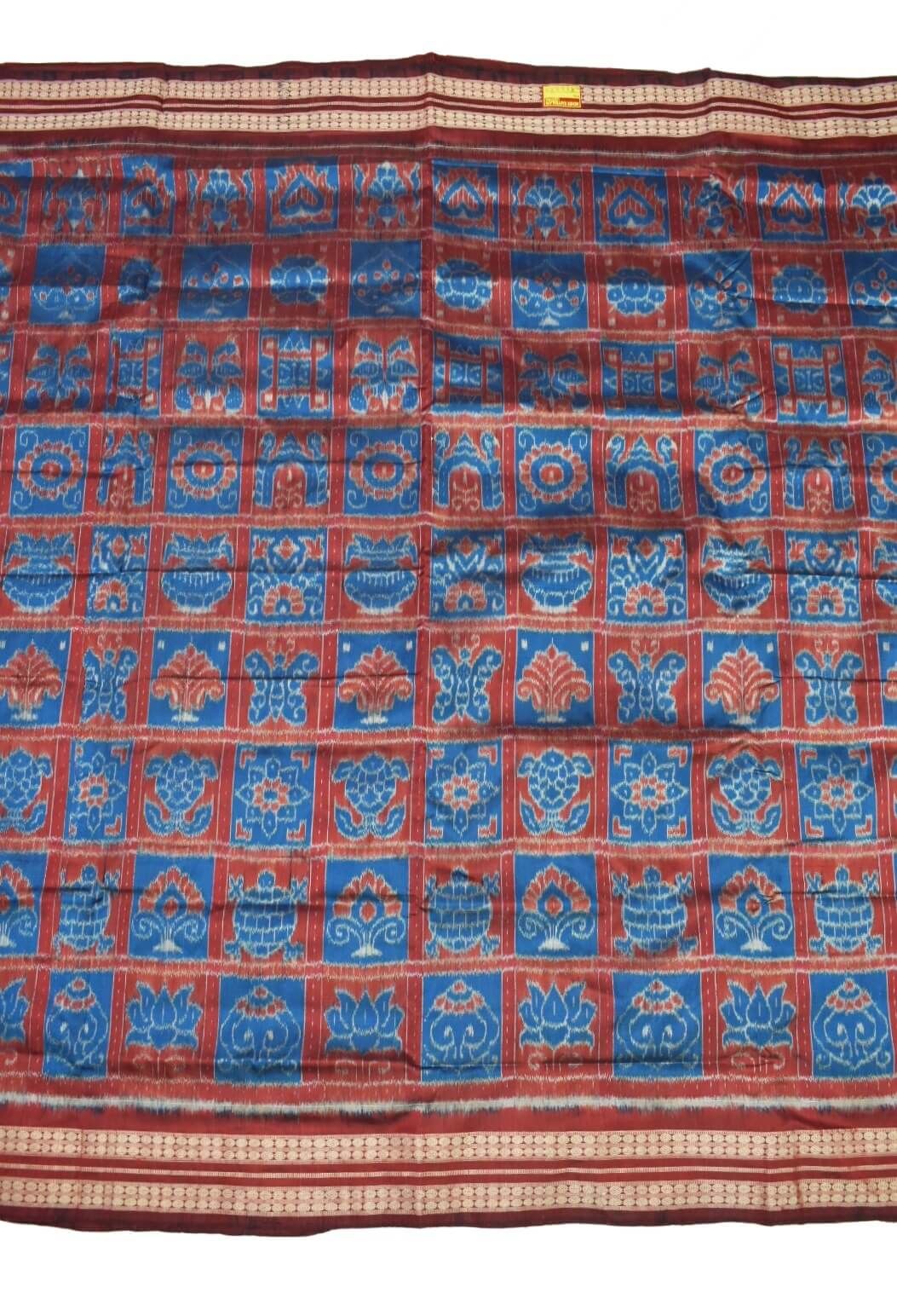 Red-Blue Colour Sambalpuri Handloom Bandha Silk Saree