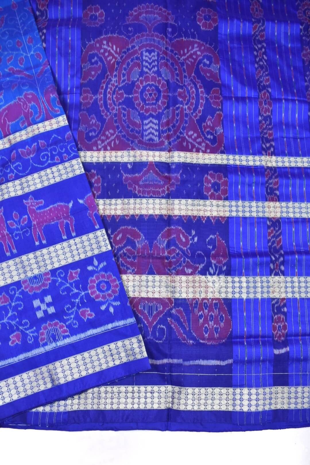 Blue Colour Sambalpuri Handloom Bandha Silk Saree - Image 3