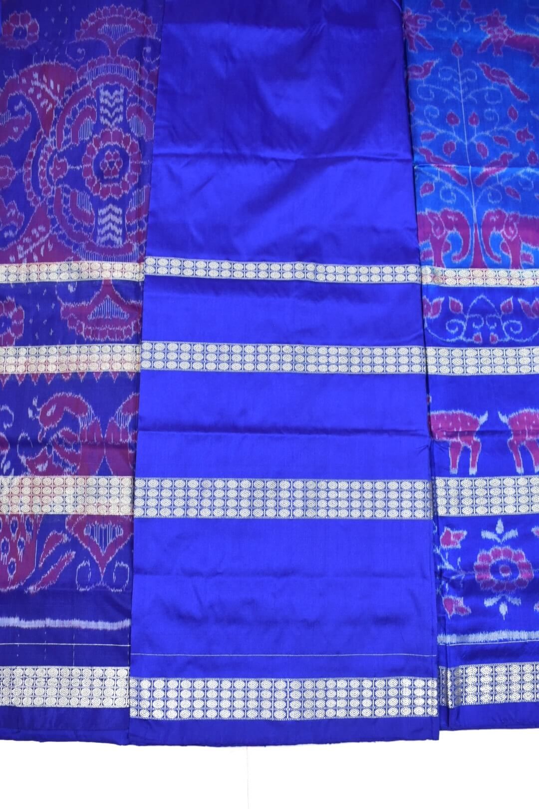 Blue Colour Sambalpuri Handloom Bandha Silk Saree - Image 5