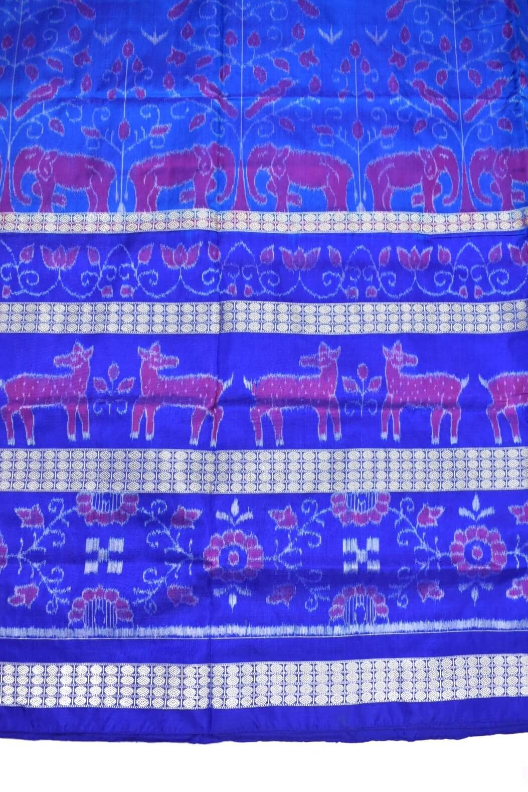 Blue Colour Sambalpuri Handloom Bandha Silk Saree - Image 4