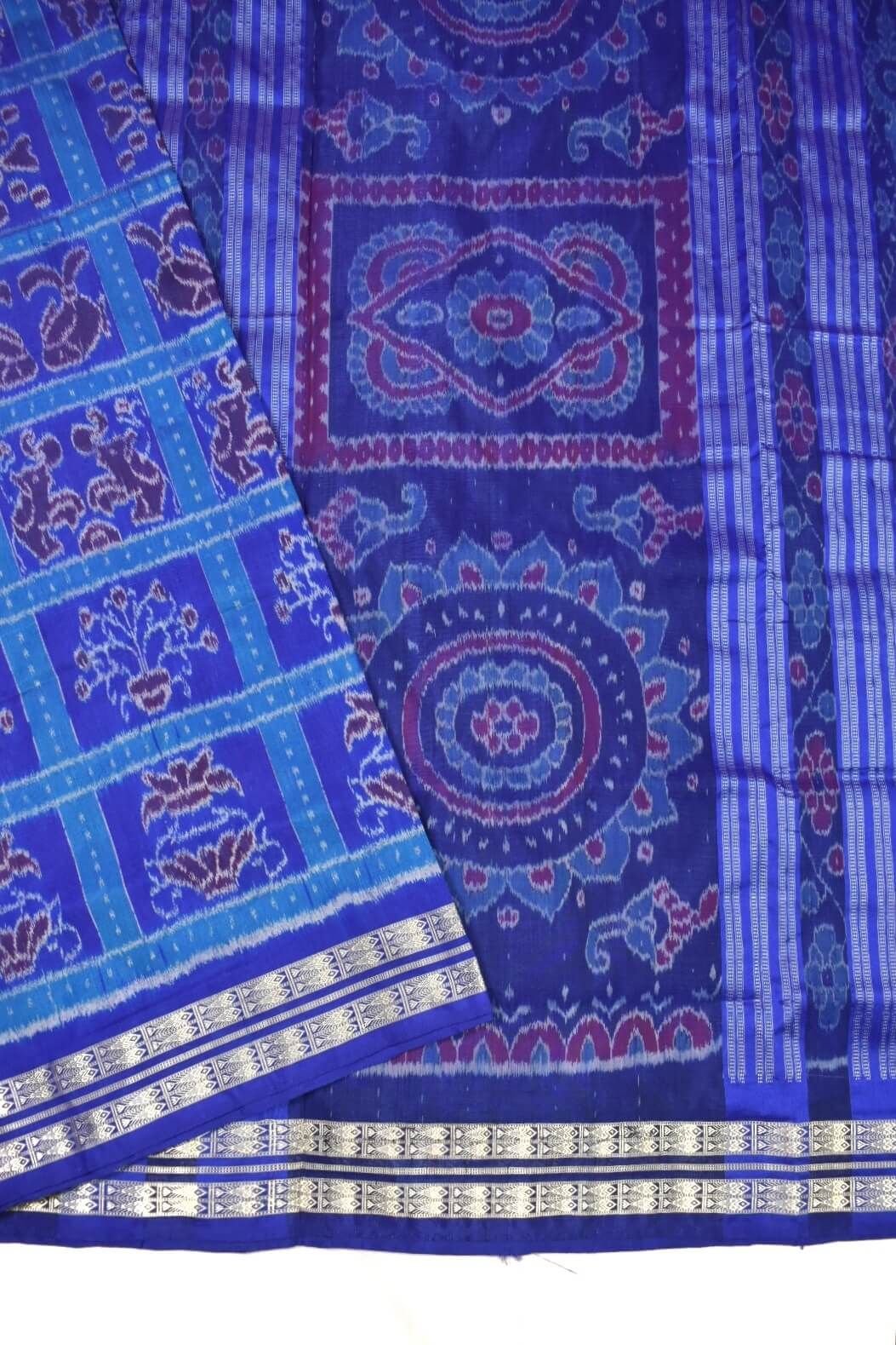 Blue Colour Sambalpuri Handloom Bandha Silk Saree - Image 3
