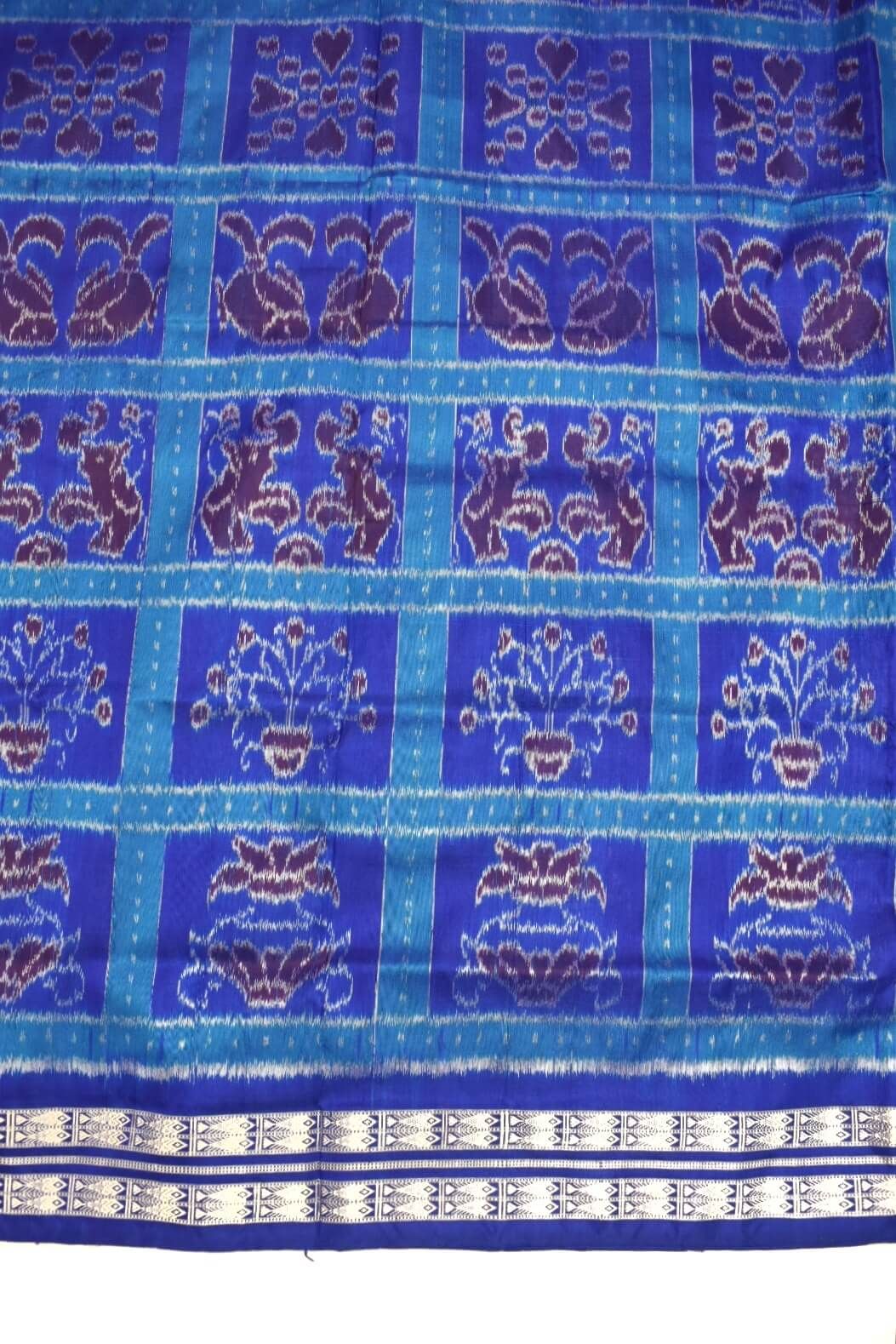 Blue Colour Sambalpuri Handloom Bandha Silk Saree - Image 4