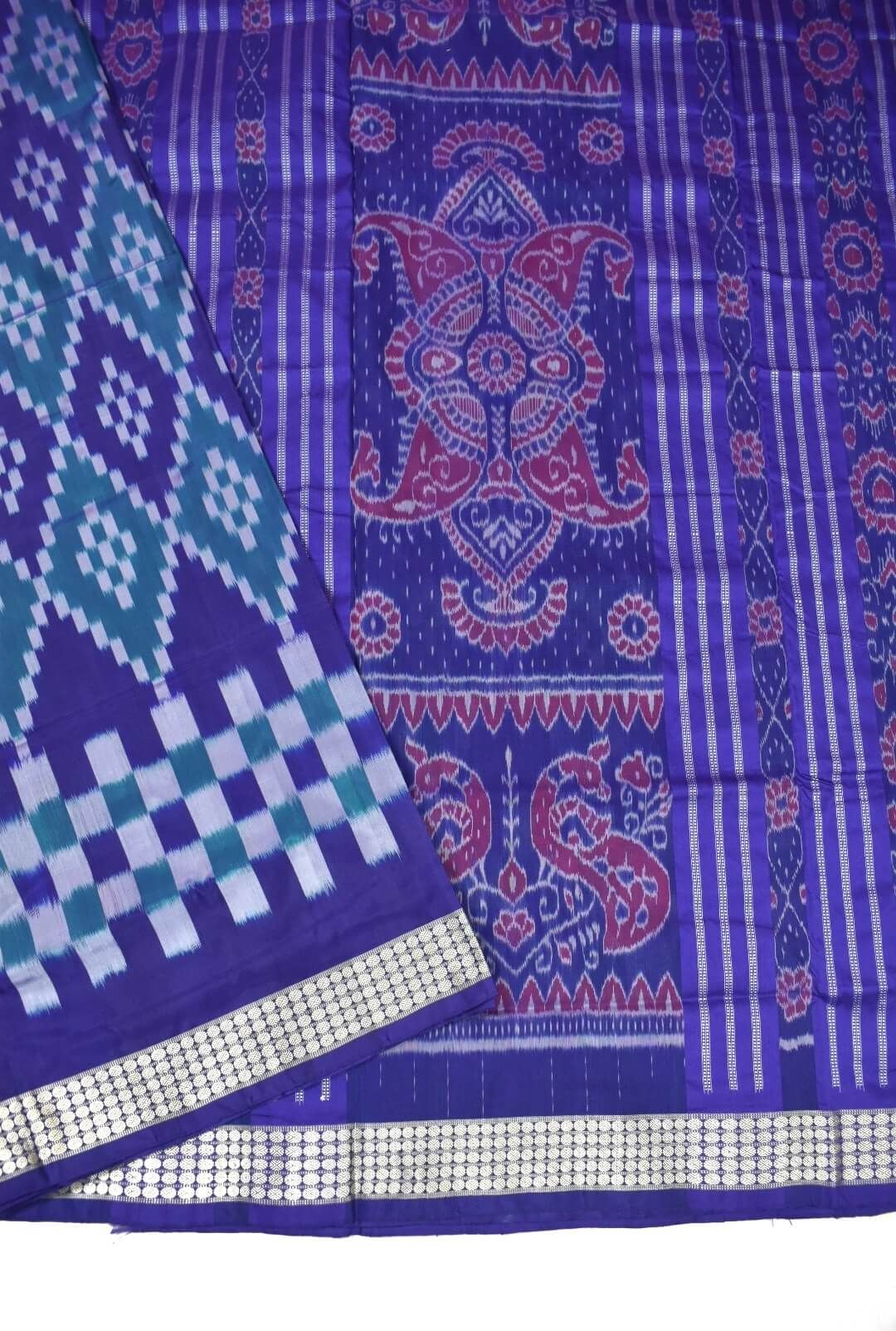 Blue Colour Sambalpuri Handloom Bandha Silk Saree - Image 3