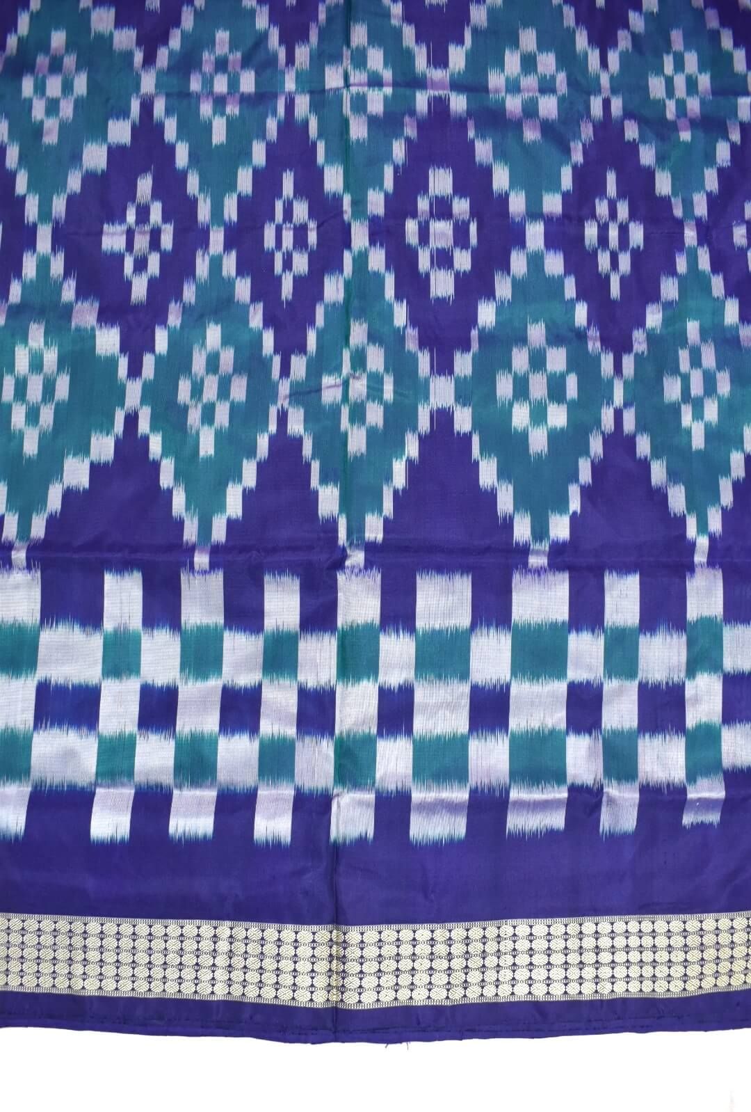 Blue Colour Sambalpuri Handloom Bandha Silk Saree - Image 4