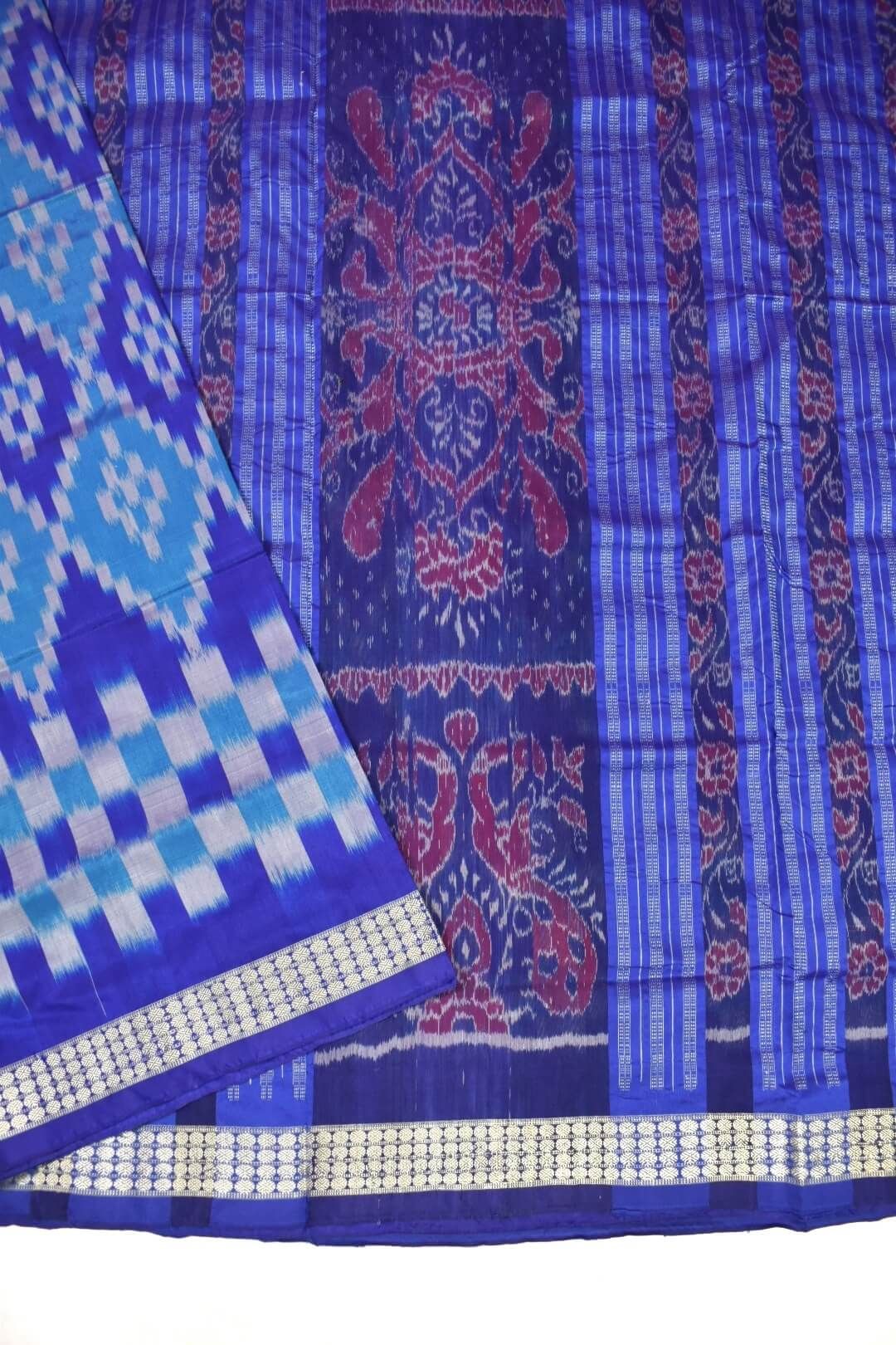 Blue Colour Sambalpuri Handloom Bandha Silk Saree - Image 3