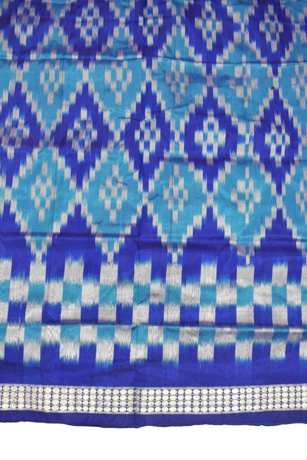Blue Colour Sambalpuri Handloom Bandha Silk Saree - Image 4