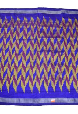 Blue-Yellow Colour Sambalpuri Handloom Bandha Silk Saree
