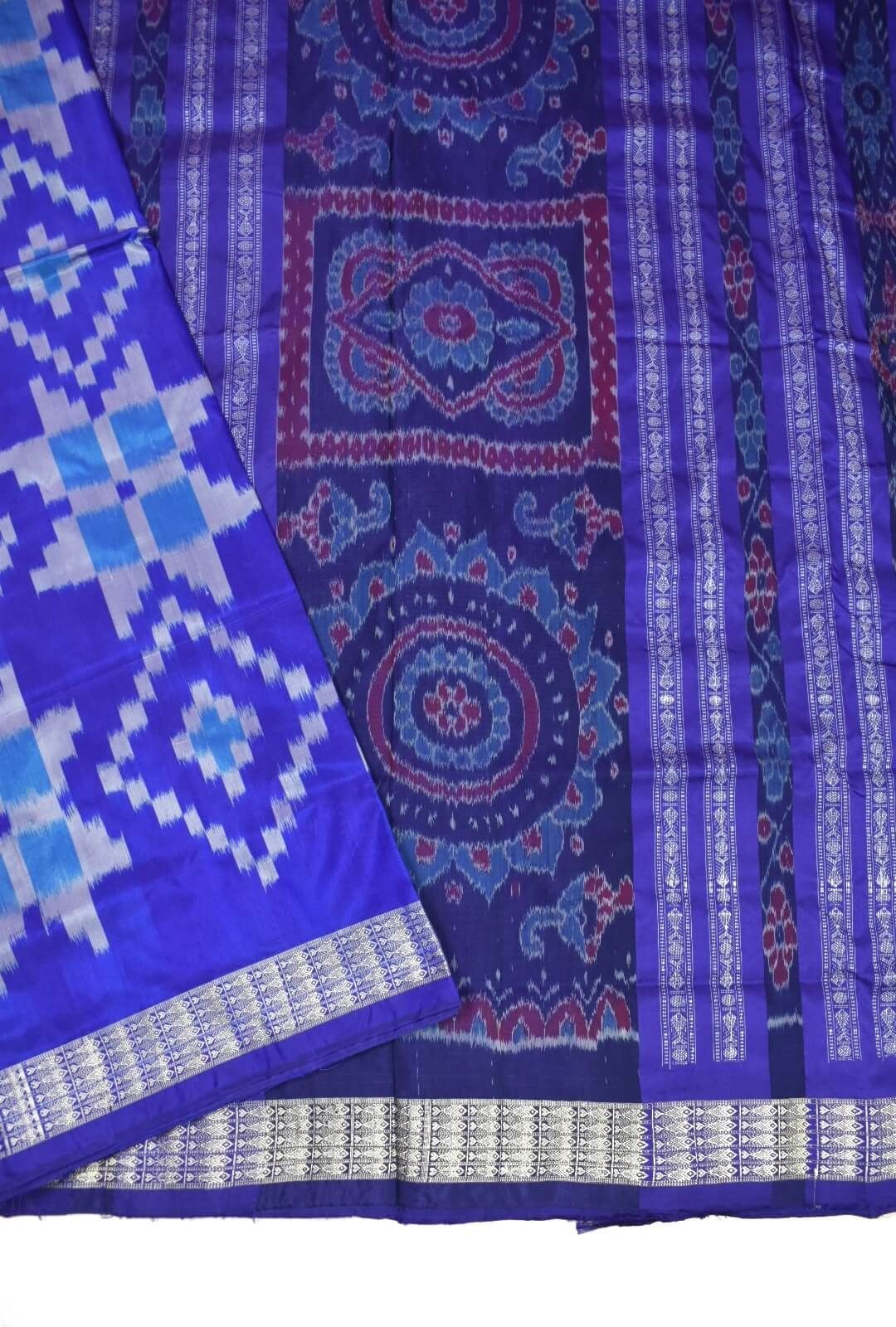 Blue Colour Sambalpuri Handloom Bandha Silk Saree - Image 3
