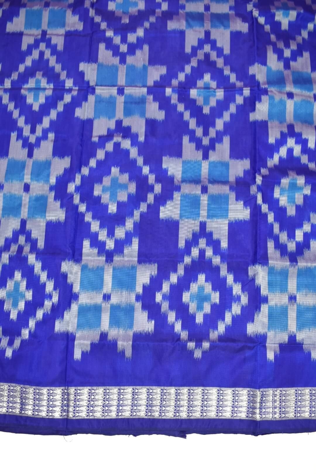 Blue Colour Sambalpuri Handloom Bandha Silk Saree - Image 4