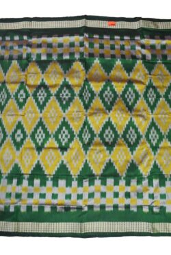 Green-Yellow Colour Sambalpuri Handloom Bandha Silk Saree
