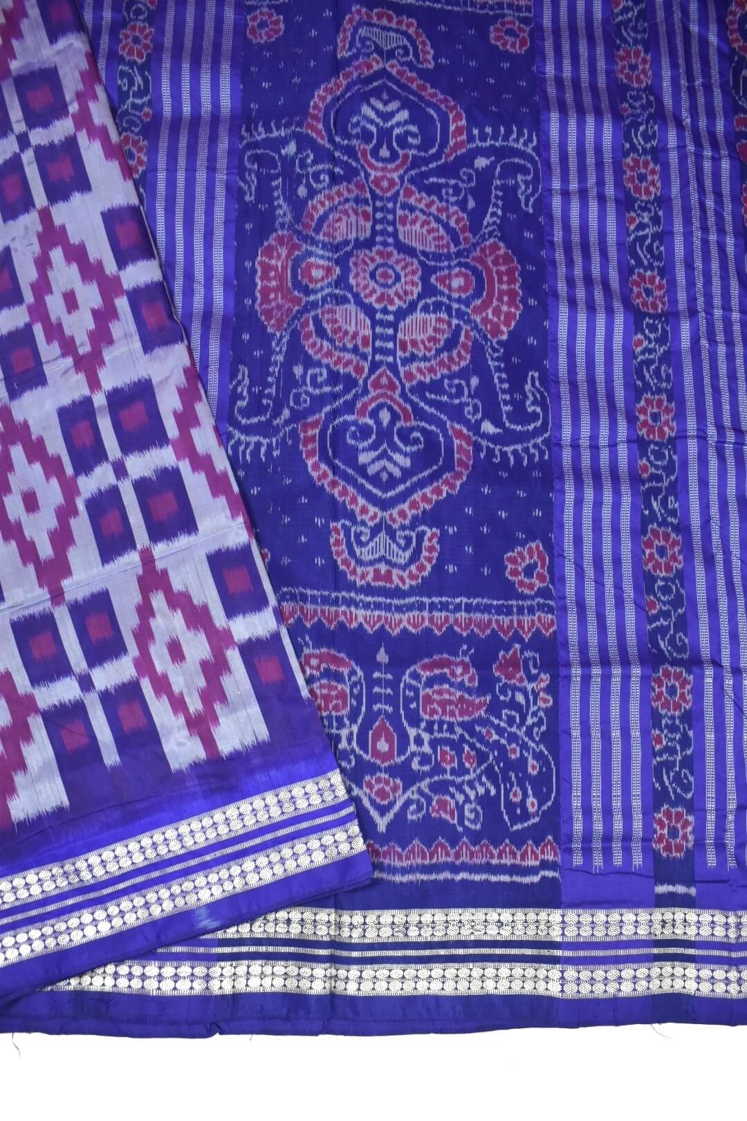 Gray-Red Colour Sambalpuri Handloom Bandha Silk Saree - Image 3