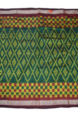 Green-Yellow Colour Sambalpuri Handloom Bandha Silk Saree