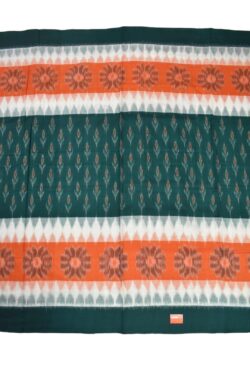 Green-Orange Colour Sambalpuri Handloom Mania Bandha Cotton Saree