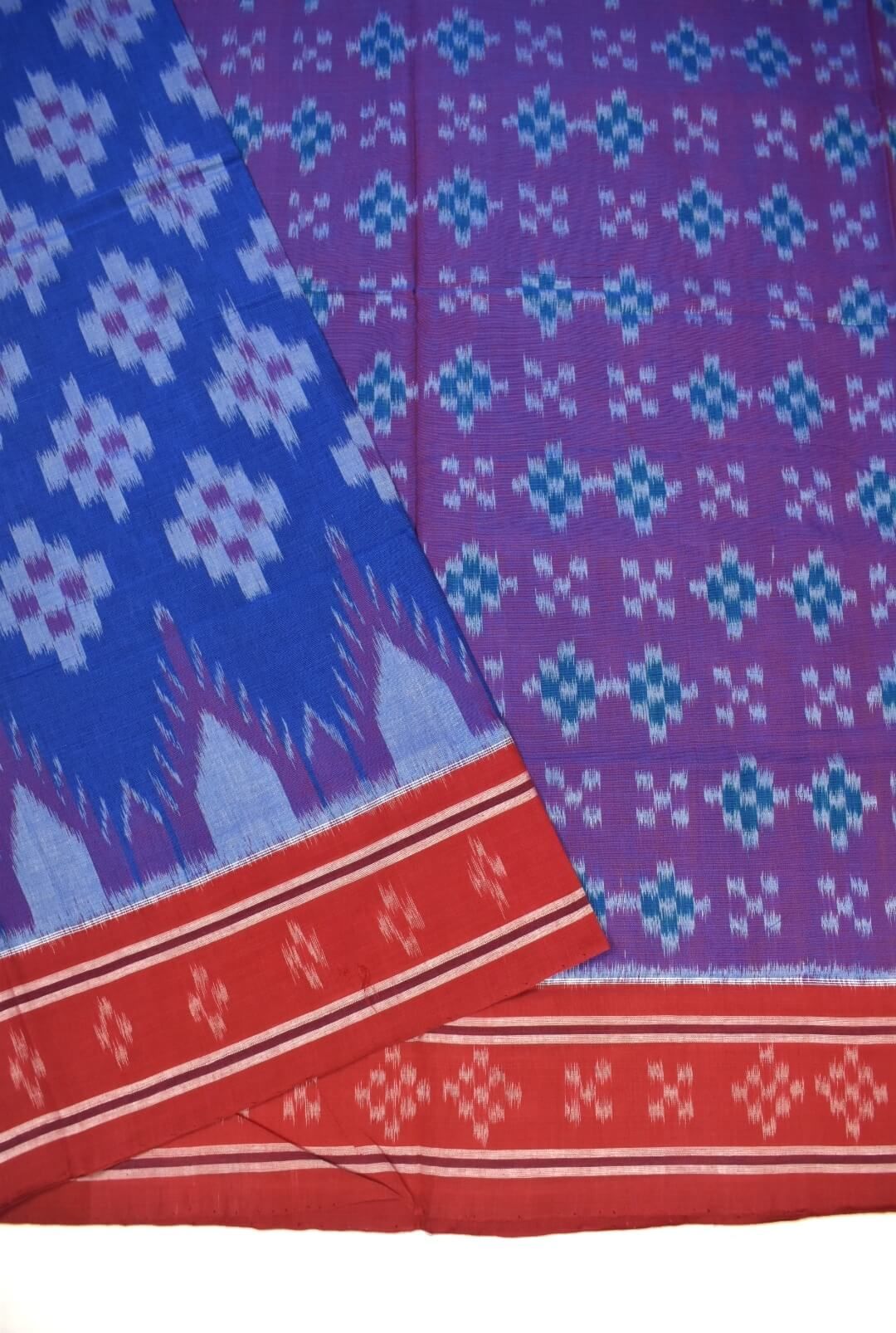 Blue Colour Sambalpuri Handloom Mania Bandha Cotton Saree - Image 3