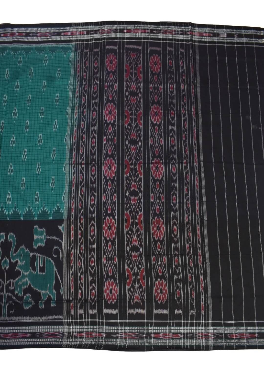 Sky-Black Colour Sambalpuri Handloom Mania Bandha Cotton Saree - Image 2