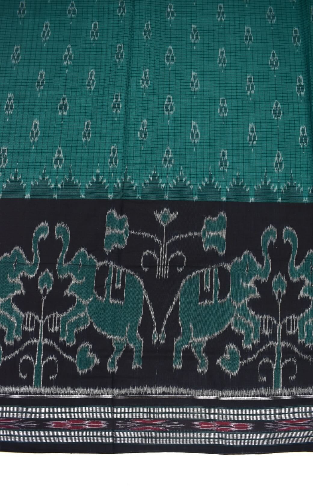 Sky-Black Colour Sambalpuri Handloom Mania Bandha Cotton Saree - Image 4
