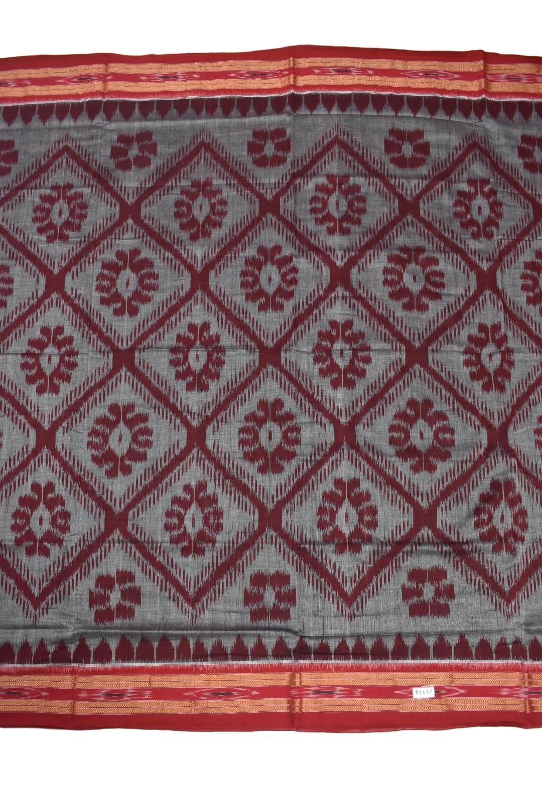 Gray-Red Colour Sambalpuri Handloom Mania Bandha Cotton Saree