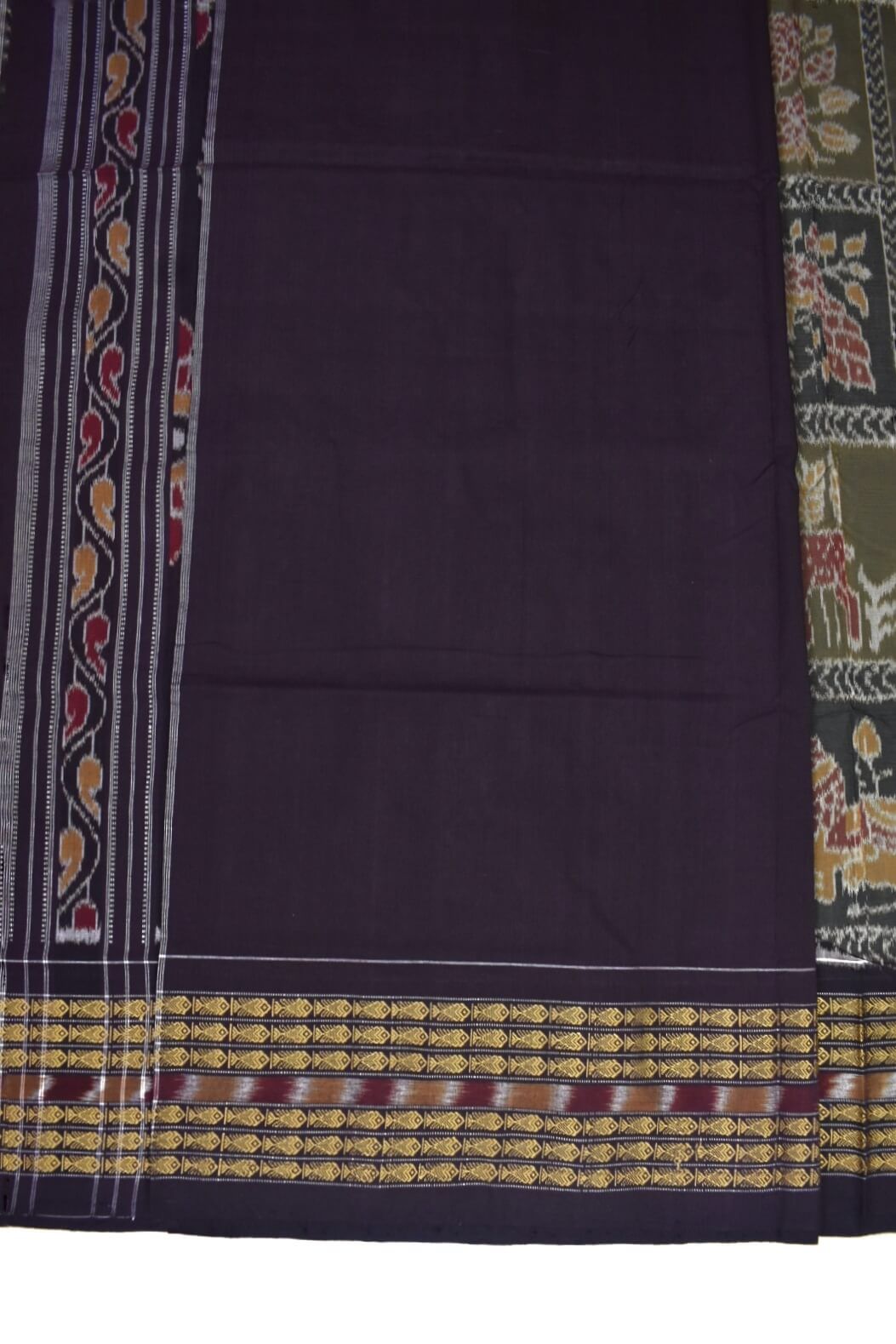 Green-Black Colour Sambalpuri Handloom Cotton Saree - Image 5