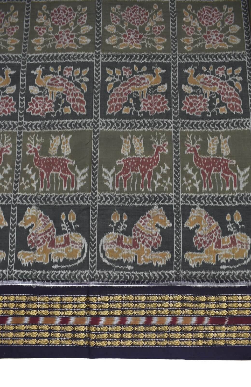 Green-Black Colour Sambalpuri Handloom Cotton Saree - Image 4