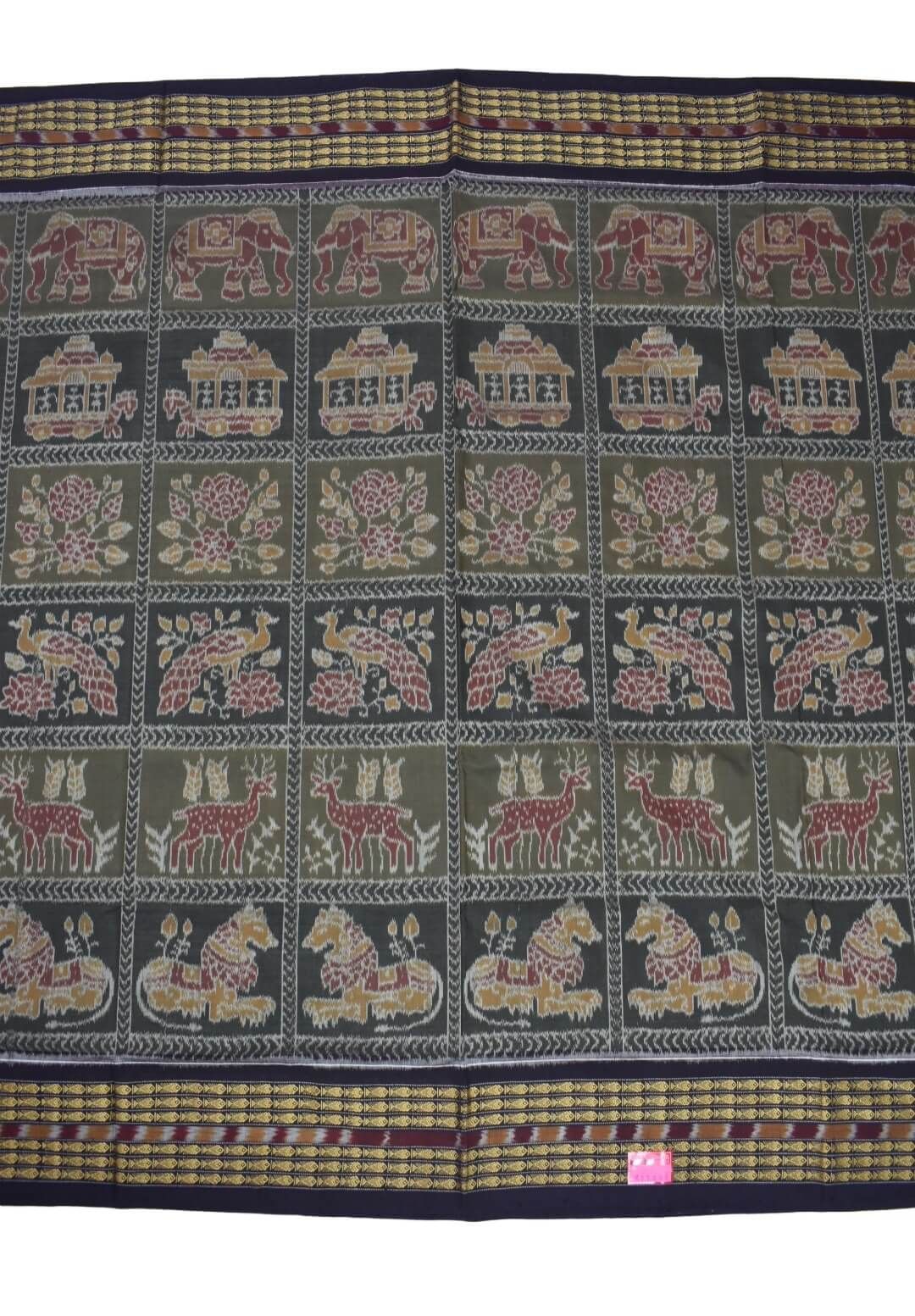 Green-Black Colour Sambalpuri Handloom Cotton Saree