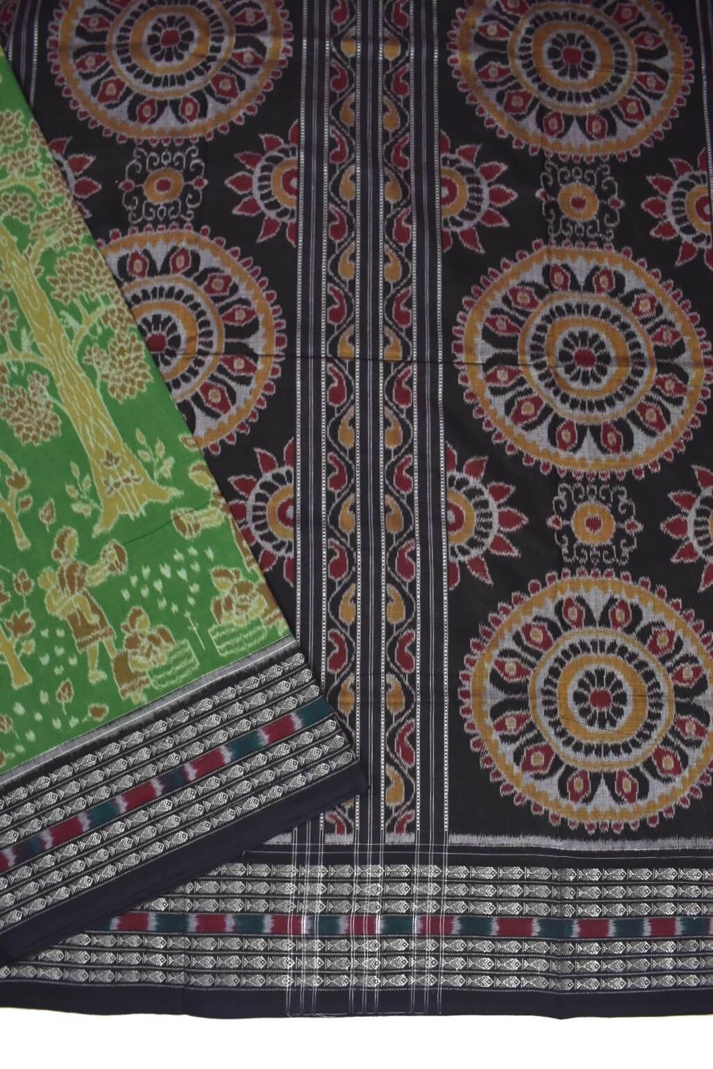 Green Colour Sambalpuri Handloom Cotton Saree - Image 3