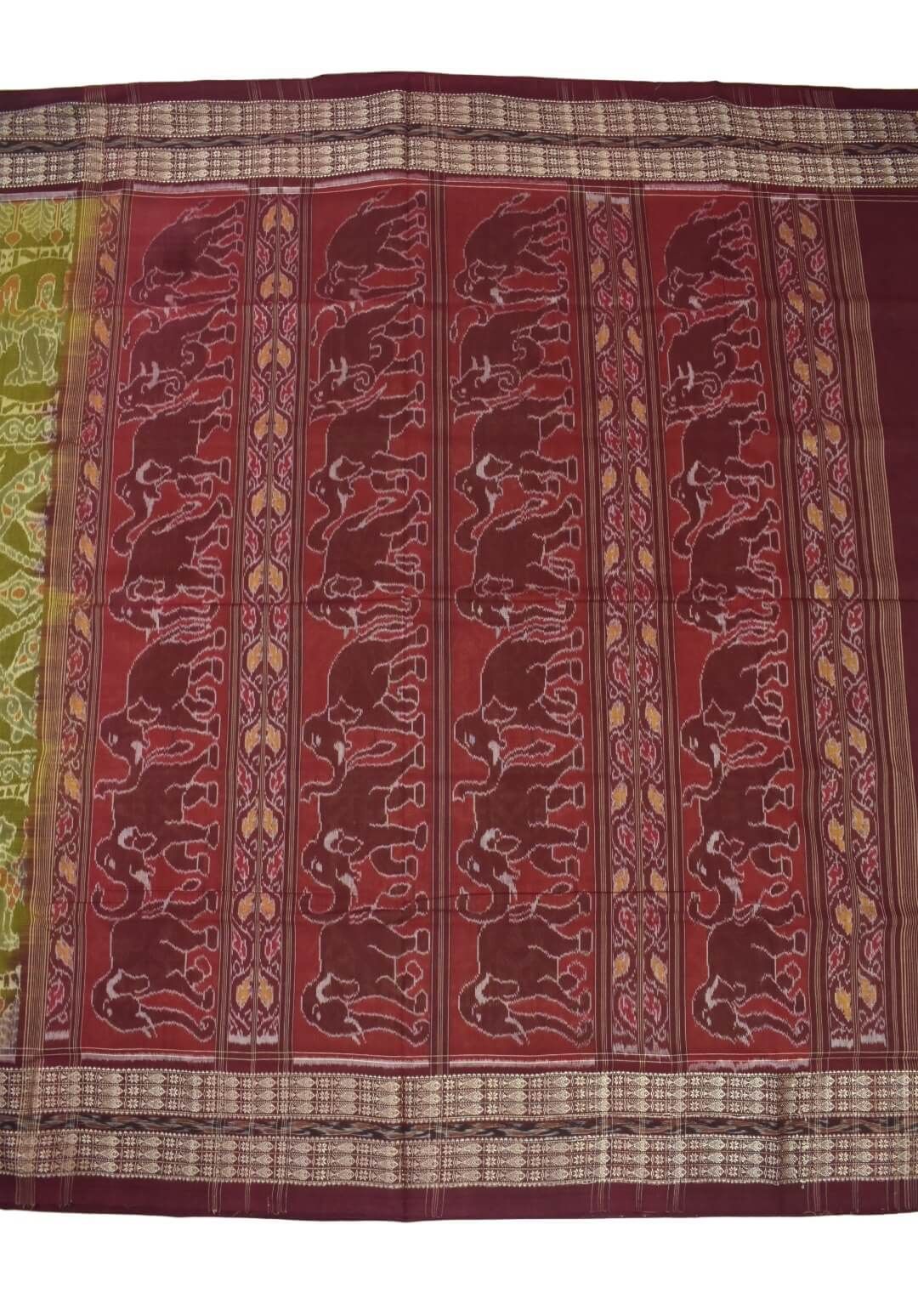 Green Colour Sambalpuri Handloom Cotton Saree - Image 2