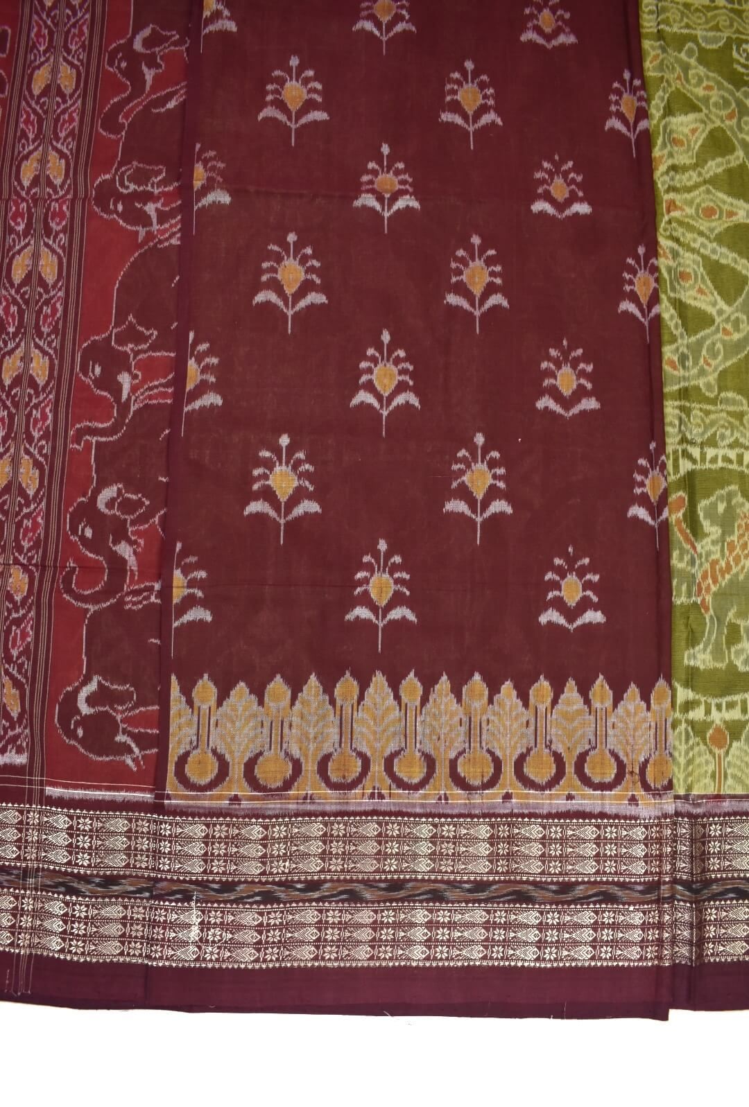 Green Colour Sambalpuri Handloom Cotton Saree - Image 5