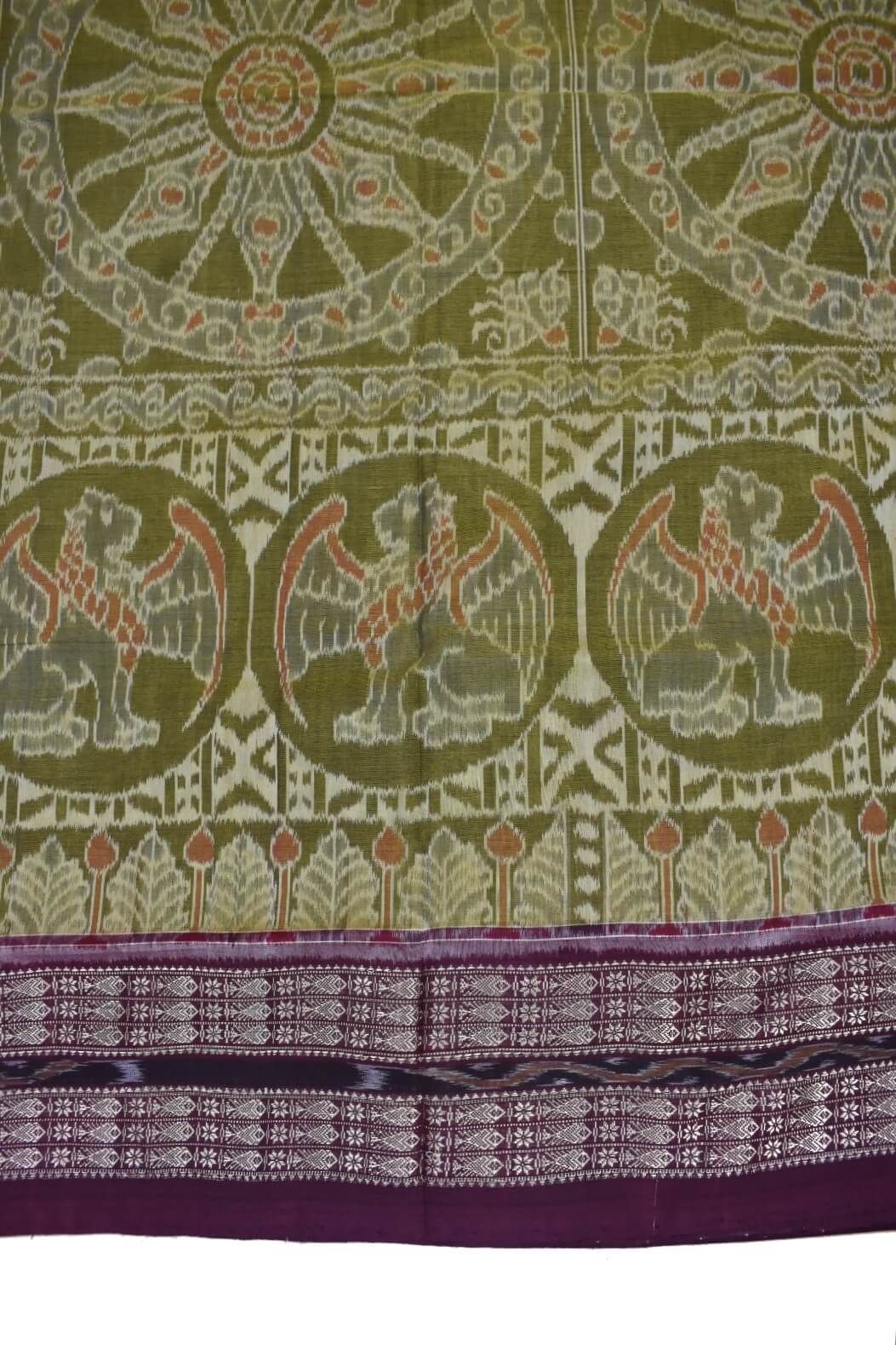 Green Colour Sambalpuri Handloom Cotton Saree - Image 4