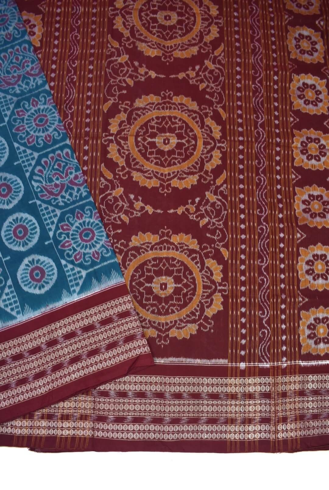 Green-Red Colour Sambalpuri Handloom Cotton Saree - Image 3