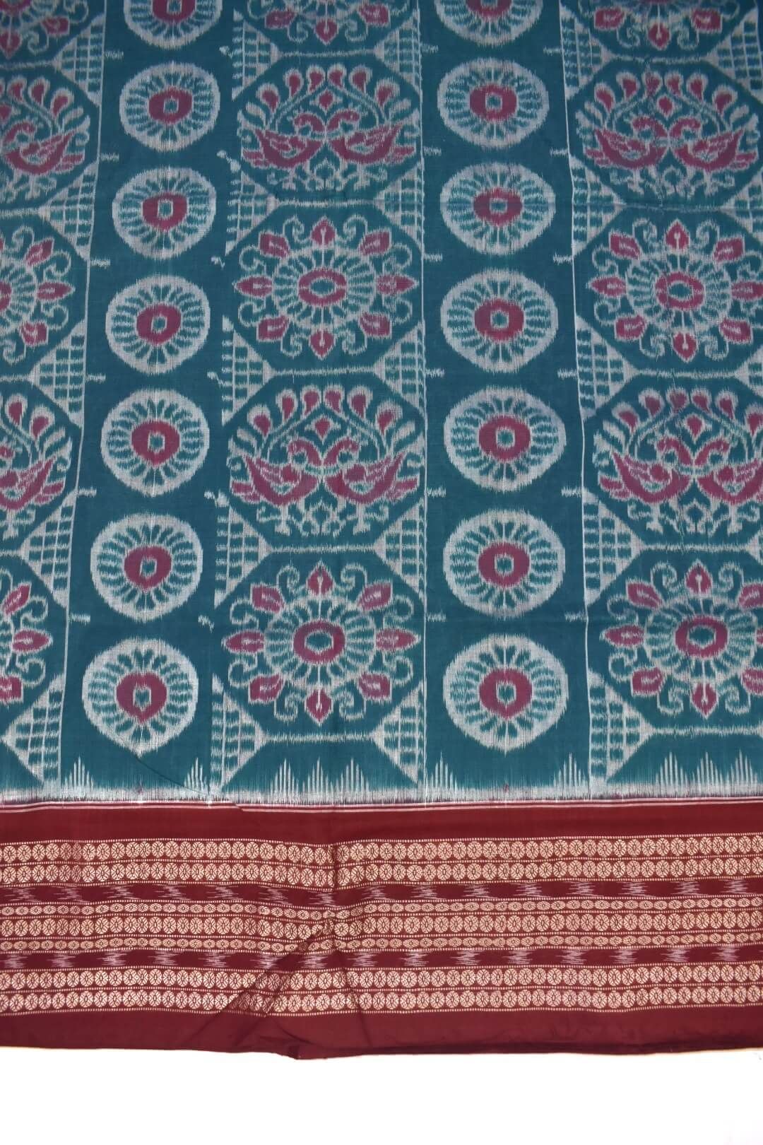 Green-Red Colour Sambalpuri Handloom Cotton Saree - Image 4