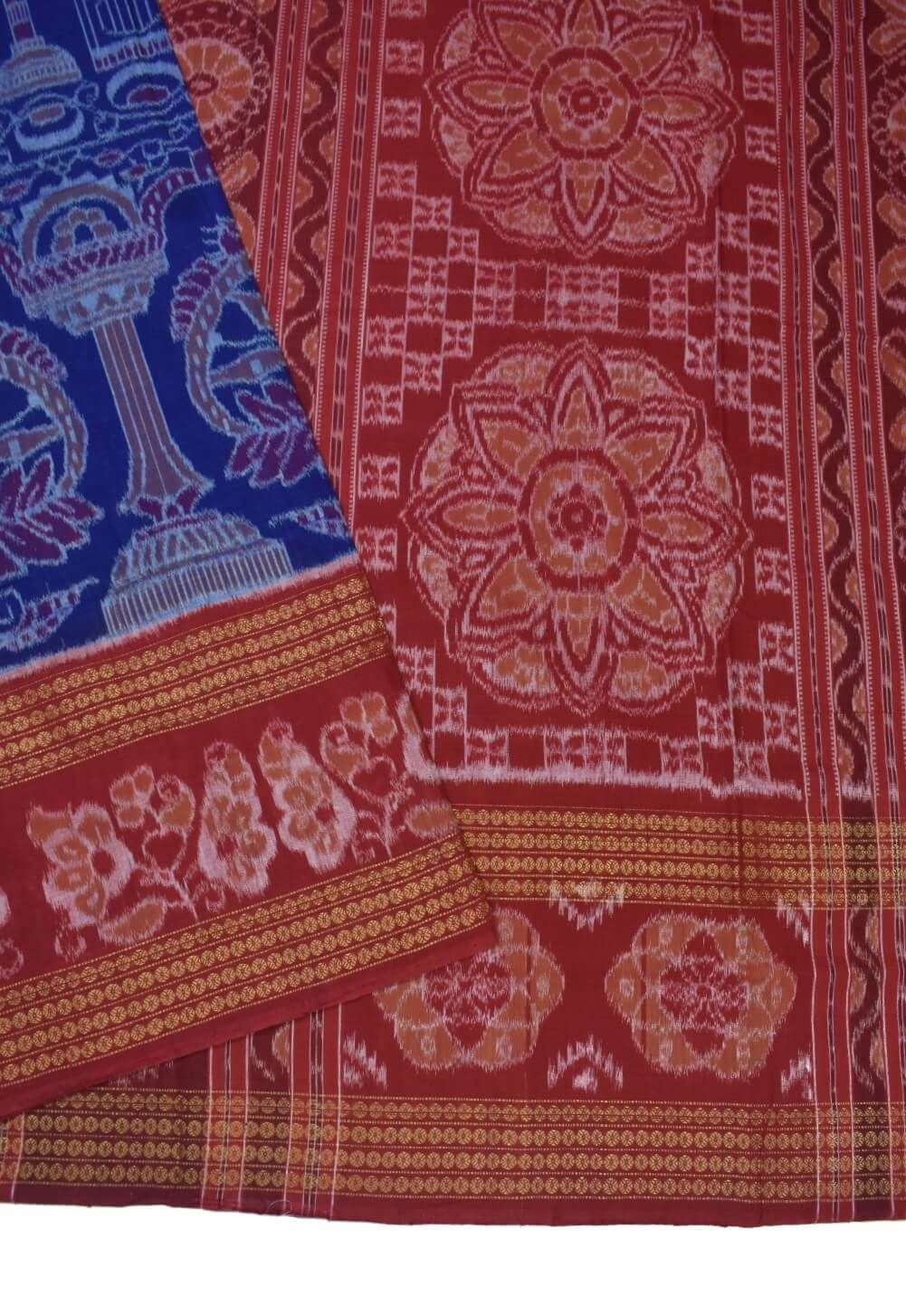 Blue-Red Colour Sambalpuri Handloom Cotton Saree - Image 3