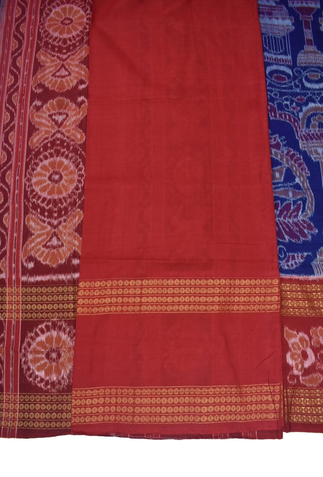 Blue-Red Colour Sambalpuri Handloom Cotton Saree - Image 5