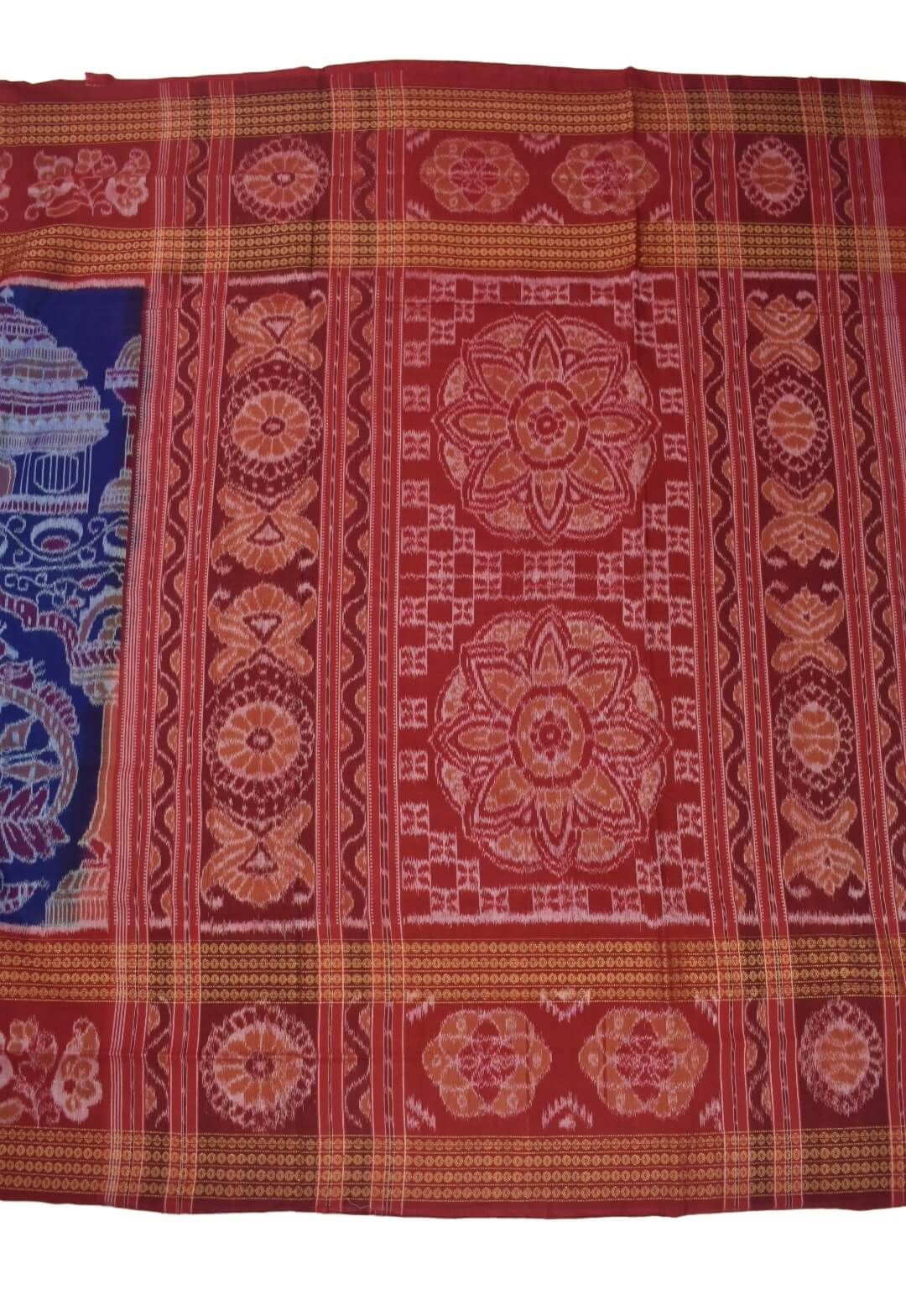 Blue-Red Colour Sambalpuri Handloom Cotton Saree - Image 2