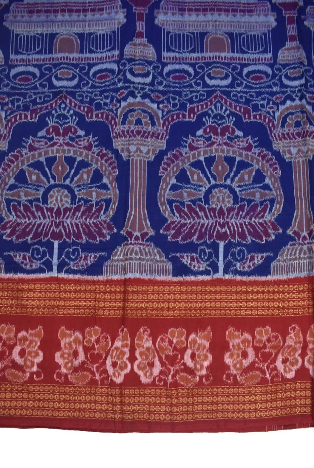 Blue-Red Colour Sambalpuri Handloom Cotton Saree - Image 4