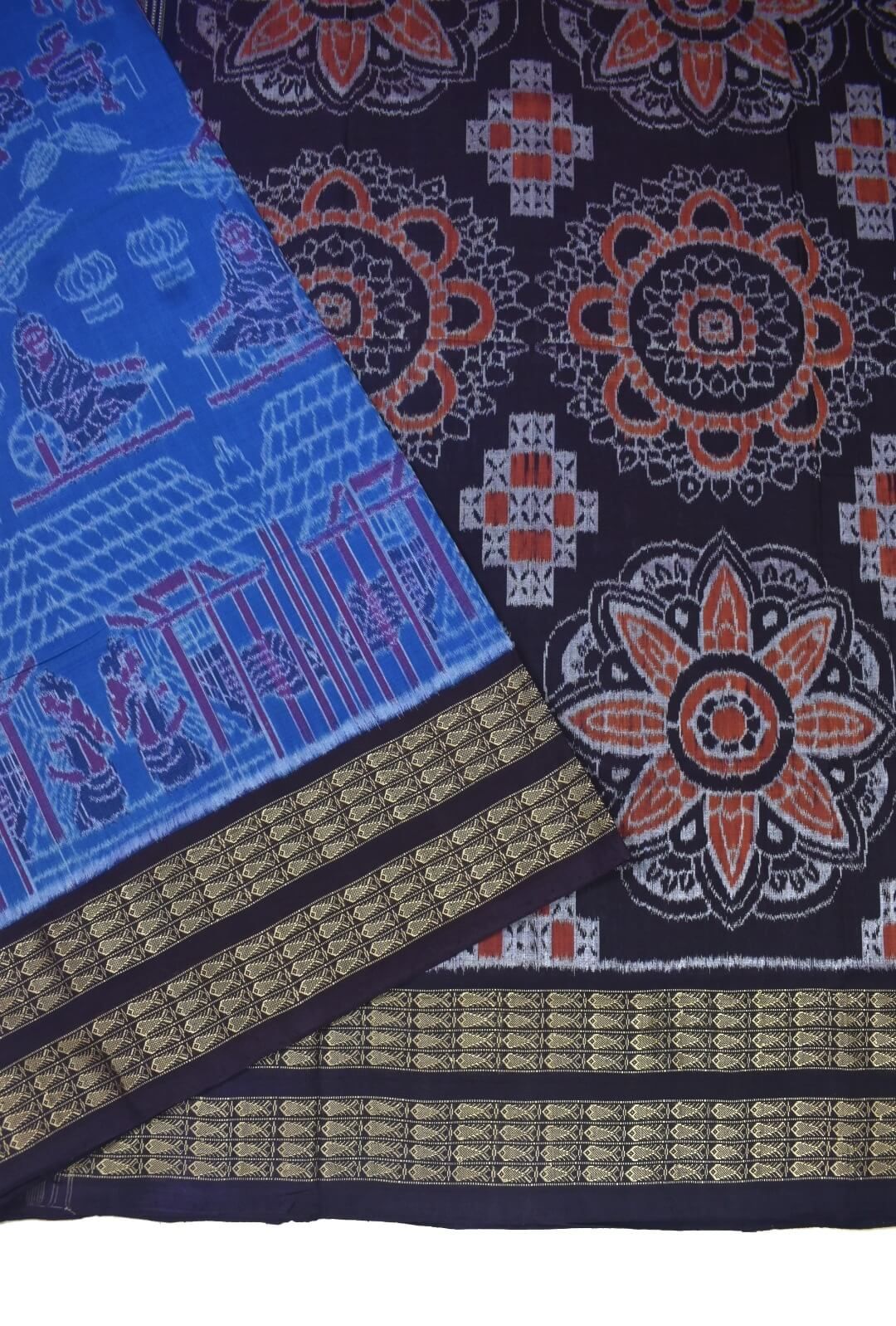 Blue Colour Sambalpuri Handloom Cotton Saree - Image 3