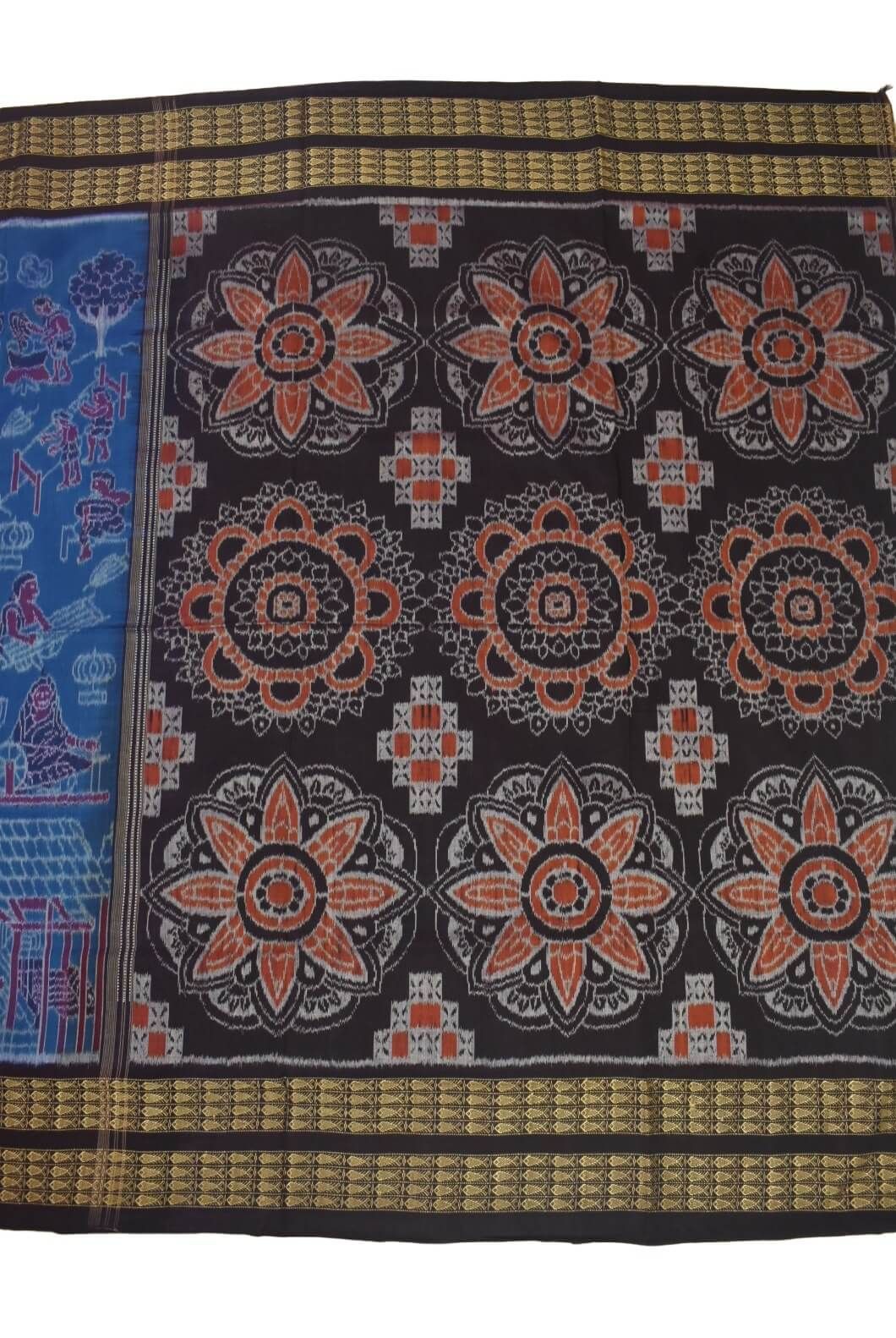 Blue Colour Sambalpuri Handloom Cotton Saree - Image 2